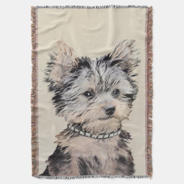 Cobertor Yorkshire Terrier Puppy Pintura Original (Frente Vertical)