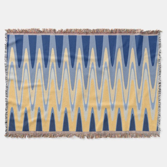 Cobertor Zig Zag Blue Yellow Cinza Beige Patterno (Frente)