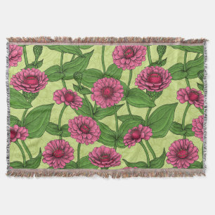 Cobertor Zinnias cor-de-rosa em verde claro