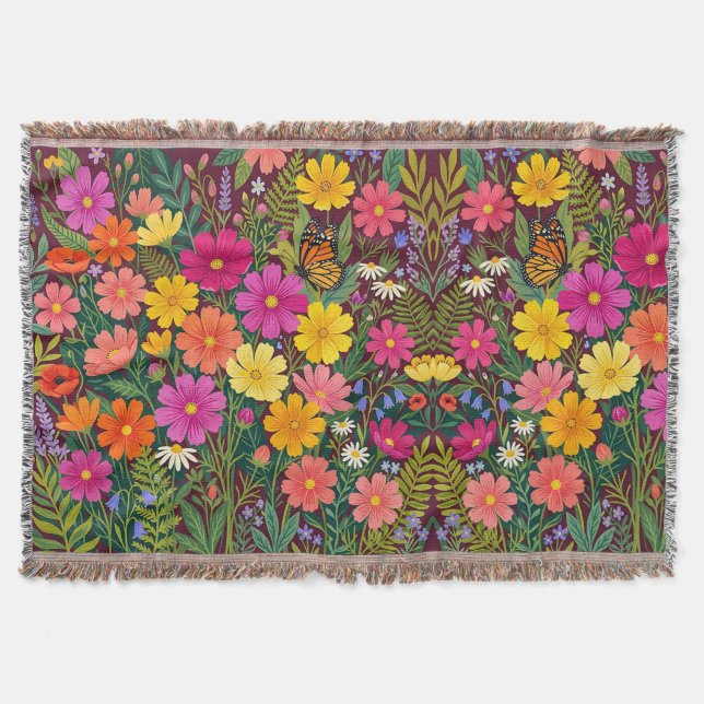 Cobertores Borboleta Cosmos Floral Boho Abstrato (Frente)
