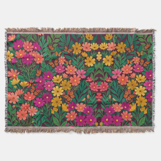 Cobertores Borboletas Cosmos Floral Boho Abstrato (Frente)