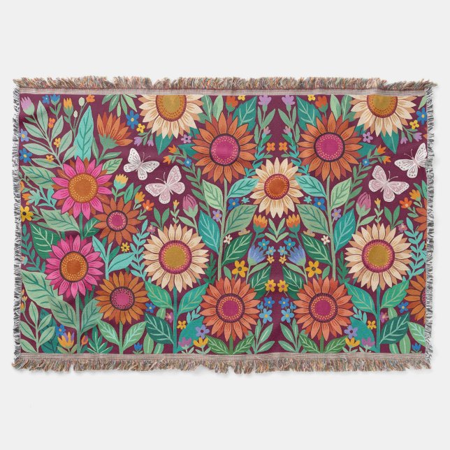 Cobertores Coloridos de Girassóis e Borboletas Abs (Frente)
