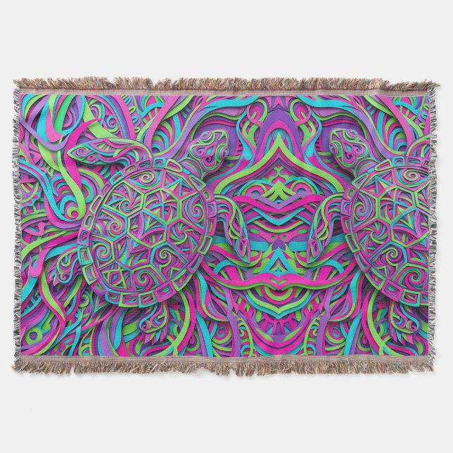 Cobertores com Padrão de Tartaruga Neon Abstrata (Frente)