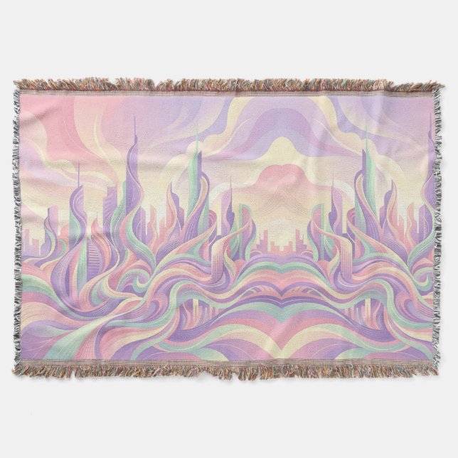 Cobertores com Silhueta Pastel da Cidade Abstrata (Frente)