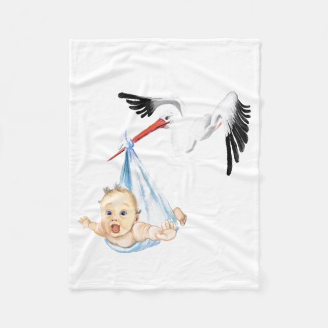 Cobertores de Fleece para Bebê com Cegonha e Bebê (Frente)