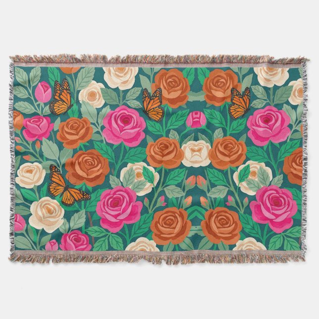 Cobertores de Jardim de Borboletas com Rosas em Go (Frente)