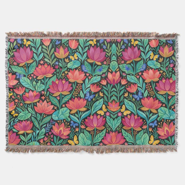 Cobertores Florais de Borboleta Lótus Boho Abstrat (Frente)