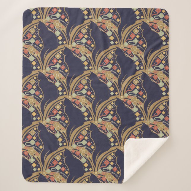 Cobertores Sherpa com padrão floral de gato Art De (Frente)