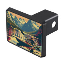 Vintage Camping Scene Man Kayaking