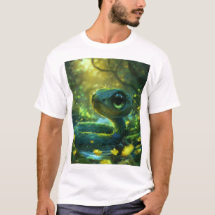 Cobra de Chibi Verde Azul e Bonito com T-Shirt Gra