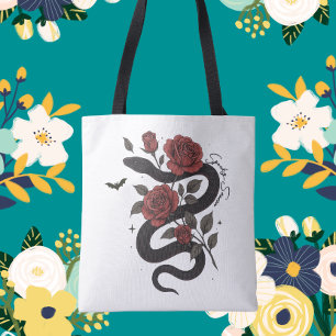 Cobra e Rosa Tote Bag - Design Floral Gótico