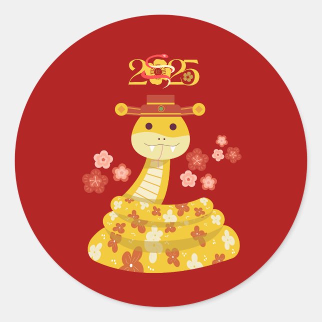 Cobra ouro com adesivo de flores | Ano Novo do Lun (Frente)