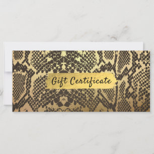 Cobra Skin Animal Print Gold Foil Gift Certificate