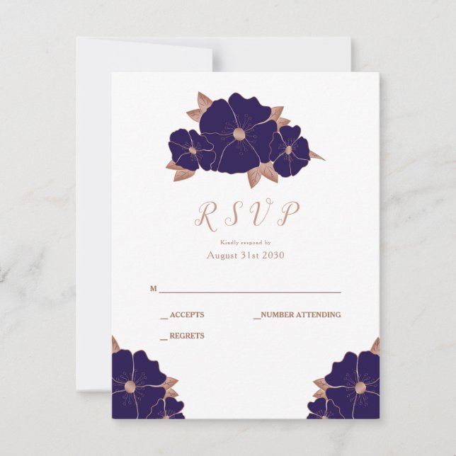Cobre e azul-escuro, casamento moderno RSVP (Frente)