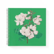 Cobrir verde com notebook de flores brancas