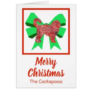 Cockapoo Cachorro de Natal e Cartão de Arco Verde