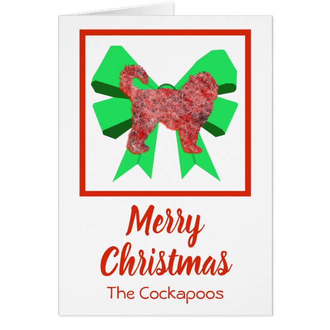 Cockapoo Cachorro de Natal e Cartão de Arco Verde (Frente)