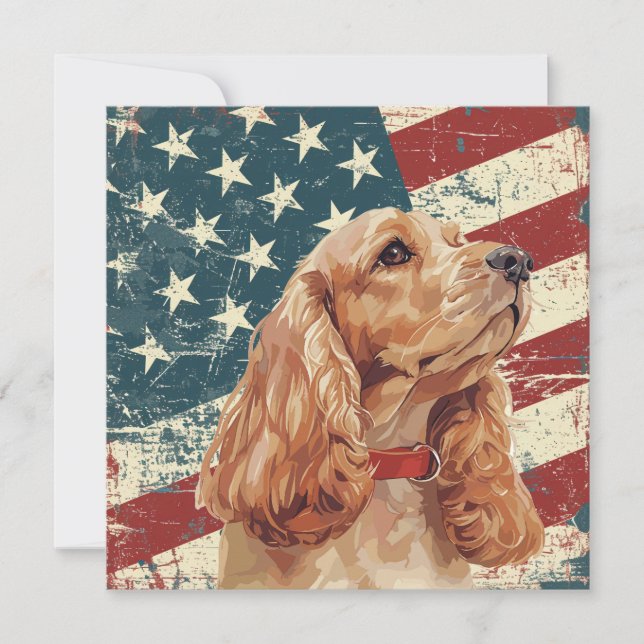 Cocker Spaniel Cachorro Bandeira Americana Grunge (Frente)