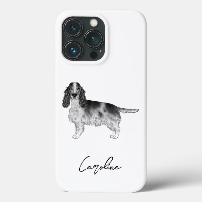 Cocker Spaniel em Preto e Branco & Nome Personaliz (Verso)