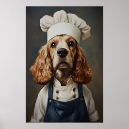 Cocker Spaniel Inglês em Poster de Chapéu de Chef,