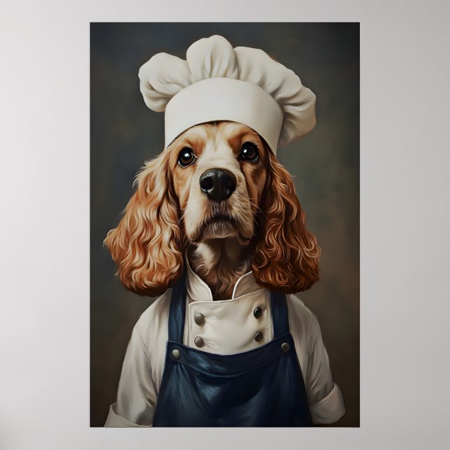 Cocker Spaniel Inglês em Poster de Chapéu de Chef, (Frente)