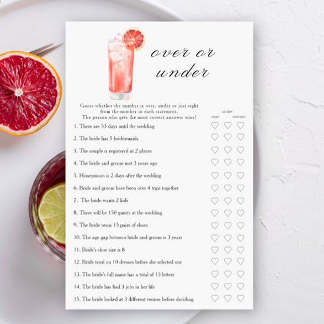 Cocktail Bridal shower - Over or under game (Criador carregado)
