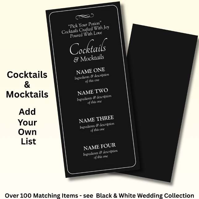 Cocktails Drinks Menu Card - Black White Infinity  (Criador carregado)