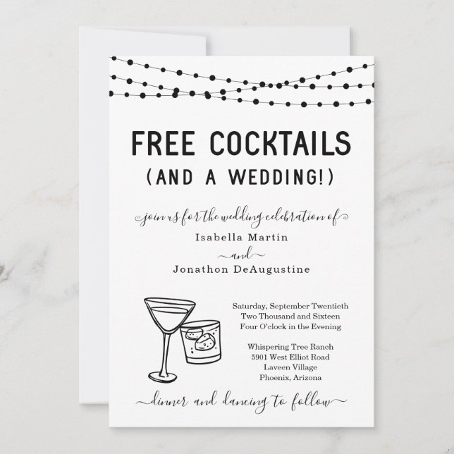 Cocktails gratuitos e um convite para casamento (Frente)