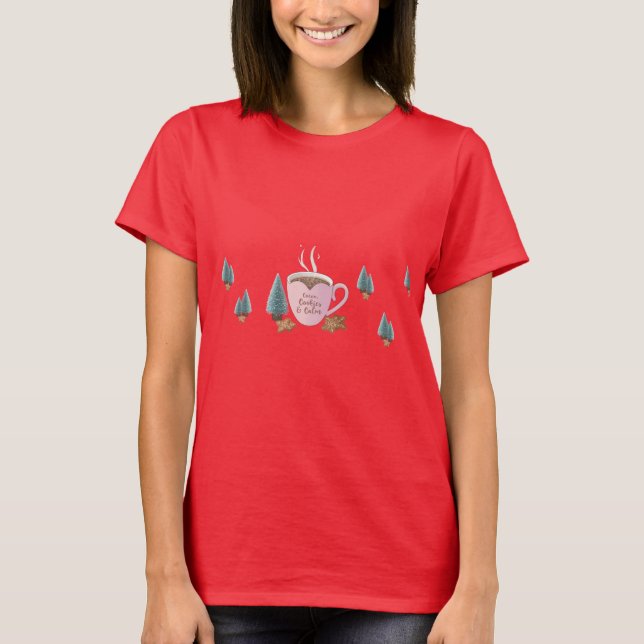 Cocoa, Cookies & Calm – Camiseta de Natal Pastel C (Frente)