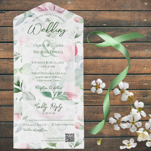 Cód. QR Floral de Cor de Água Rosa e Verde