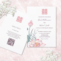 Código OR | Convite de Casamento Chinês Flor de Ló