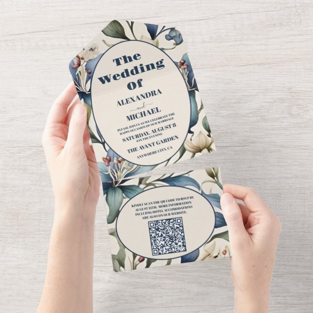 Código QR Aquarela Floral Casamento William Morris (Aba destacável)