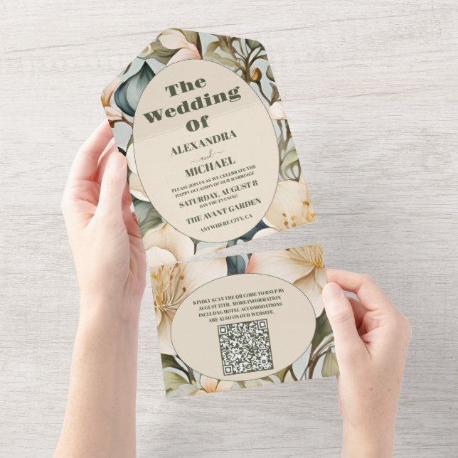 Código QR Aquarela Lírio Branco Casamento Art Nouv (Aba destacável)