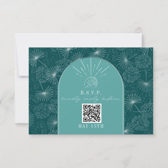 Código QR Arch Teal Tropical Palm Weding RSVP (Frente)