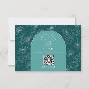 Código QR Arch Teal Tropical Palm Weding RSVP