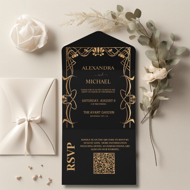 Código QR Art Nouveau Casamento Elegante (Criador carregado)