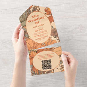 Código QR Arte Floral Laranja Queimada Nouveau Cas