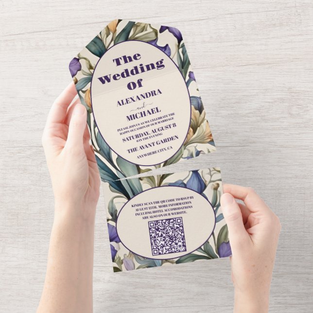 Código QR Arte Novo Casamento Íris Roxa (Aba destacável)