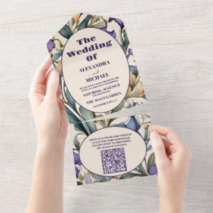 Código QR Arte Novo Casamento Íris Roxa