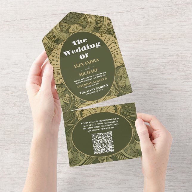 Código QR Arte Novo Floral Vintage Casamento (Aba destacável)