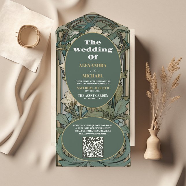 Código QR Arte Novo Floral Vintage Casamento (Criador carregado)