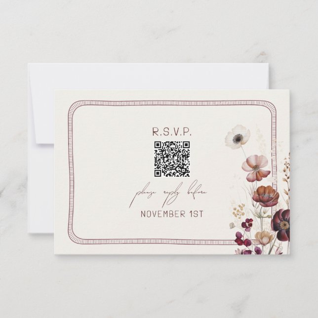 Código QR Autumn Anemone Floral Wedding RSVP (Frente)
