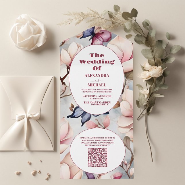 Código QR Blush Pink Magnolia Floral Casamento (Criador carregado)