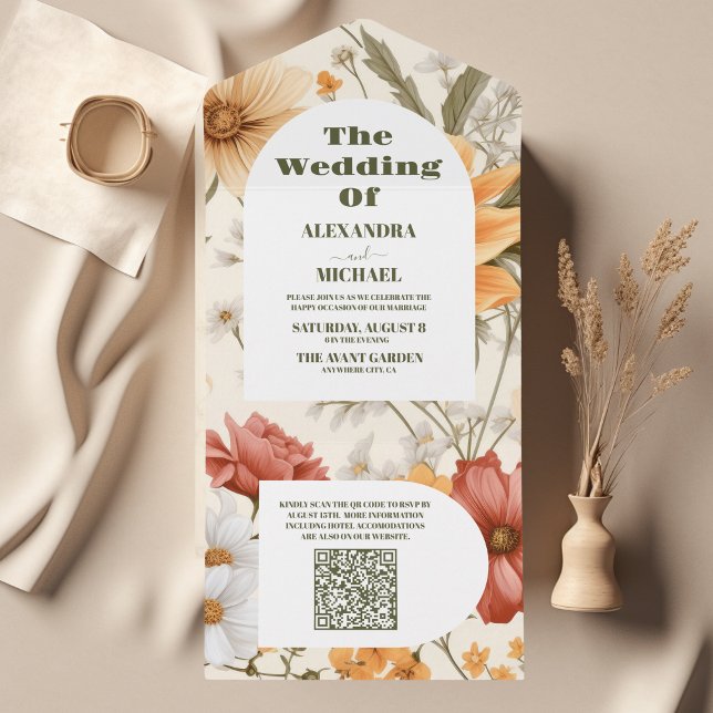 Código QR Boho Casamento Botânico de Flor Selvagem (Criador carregado)