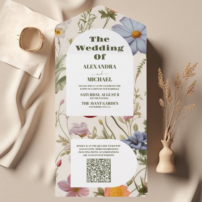 Código QR Boho Casamento Botânico de Flor Selvagem (Criador carregado)