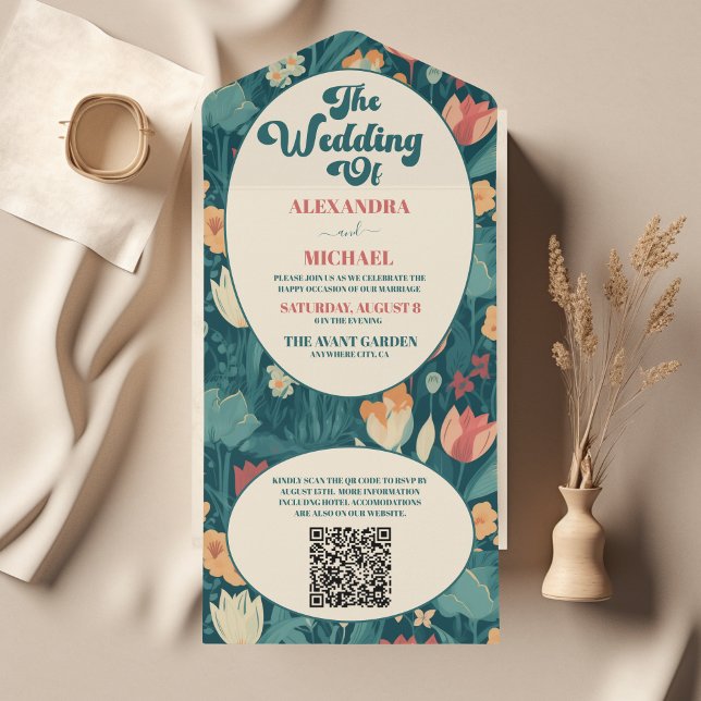Código QR Boho Chic Casamento Floral Colorido (Criador carregado)