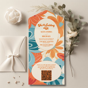 Código QR Boho Chic Retro Colorido Floral Casament