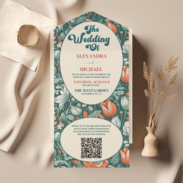 Código QR Boho Chic Retro Colorido Floral Casament (Criador carregado)