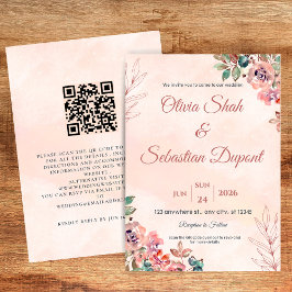 Código QR Boho Convite Floral para Casamento