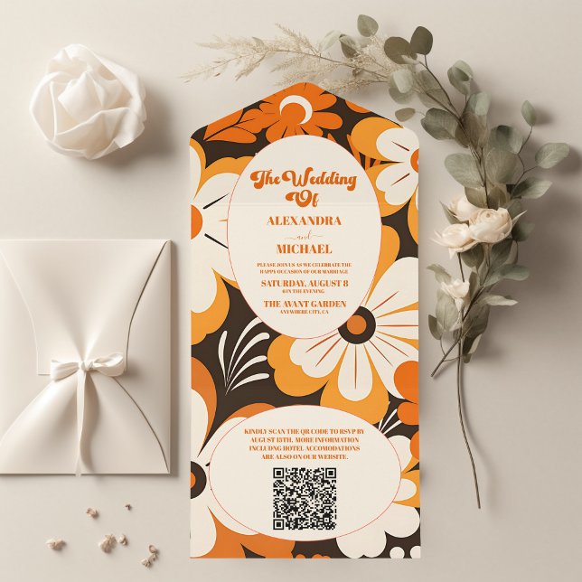 Código QR Boho Retro Casamento Floral (Criador carregado)